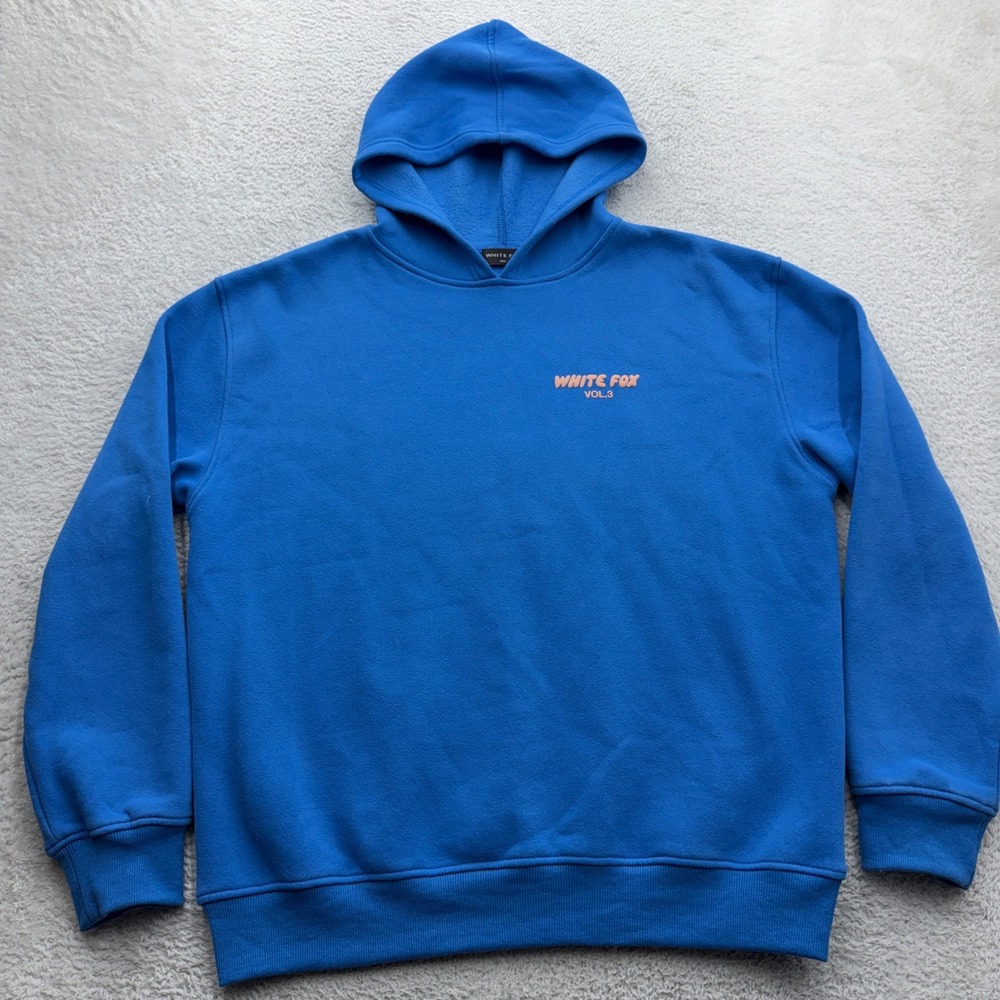 White Fox Vol.3 Blue Puff Print Fleece Pullover Hoodie Mens Size M/L 11688